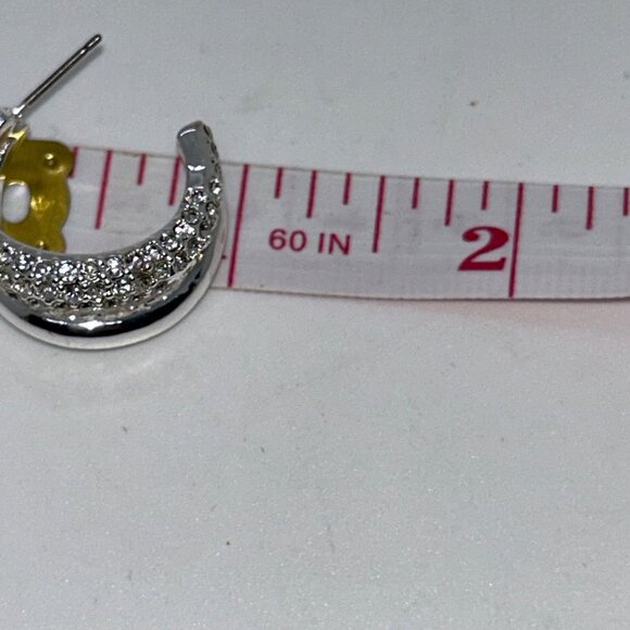 Gloria Vanderbilt Post Hoop Earrings Silver-Tone Rhinestone Classic Style - Picture 6 of 8